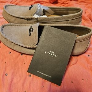New COACH Ladies Mary Lock Up Calf Suede Tan Driving Moccasins